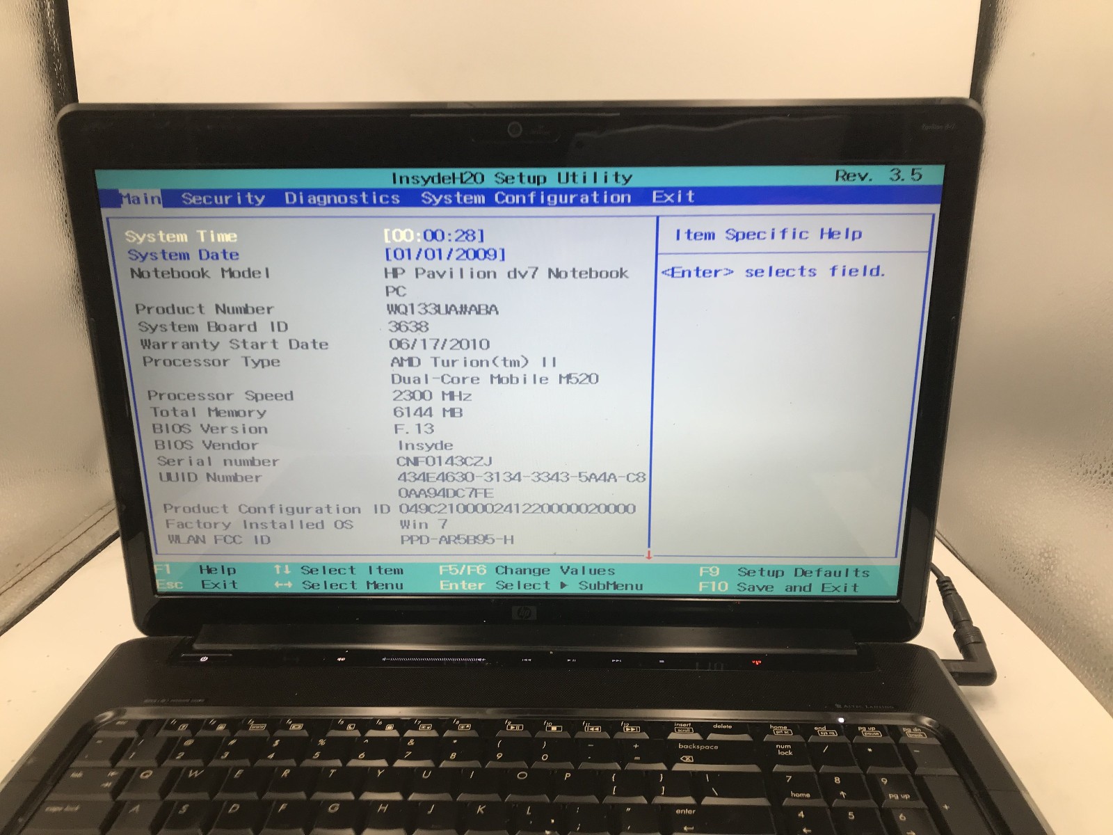 HP PAVILION DV7 3173NR – BOOTS TO BIOS – AMD TURION II – 6GB RAM – READ DESC -BB