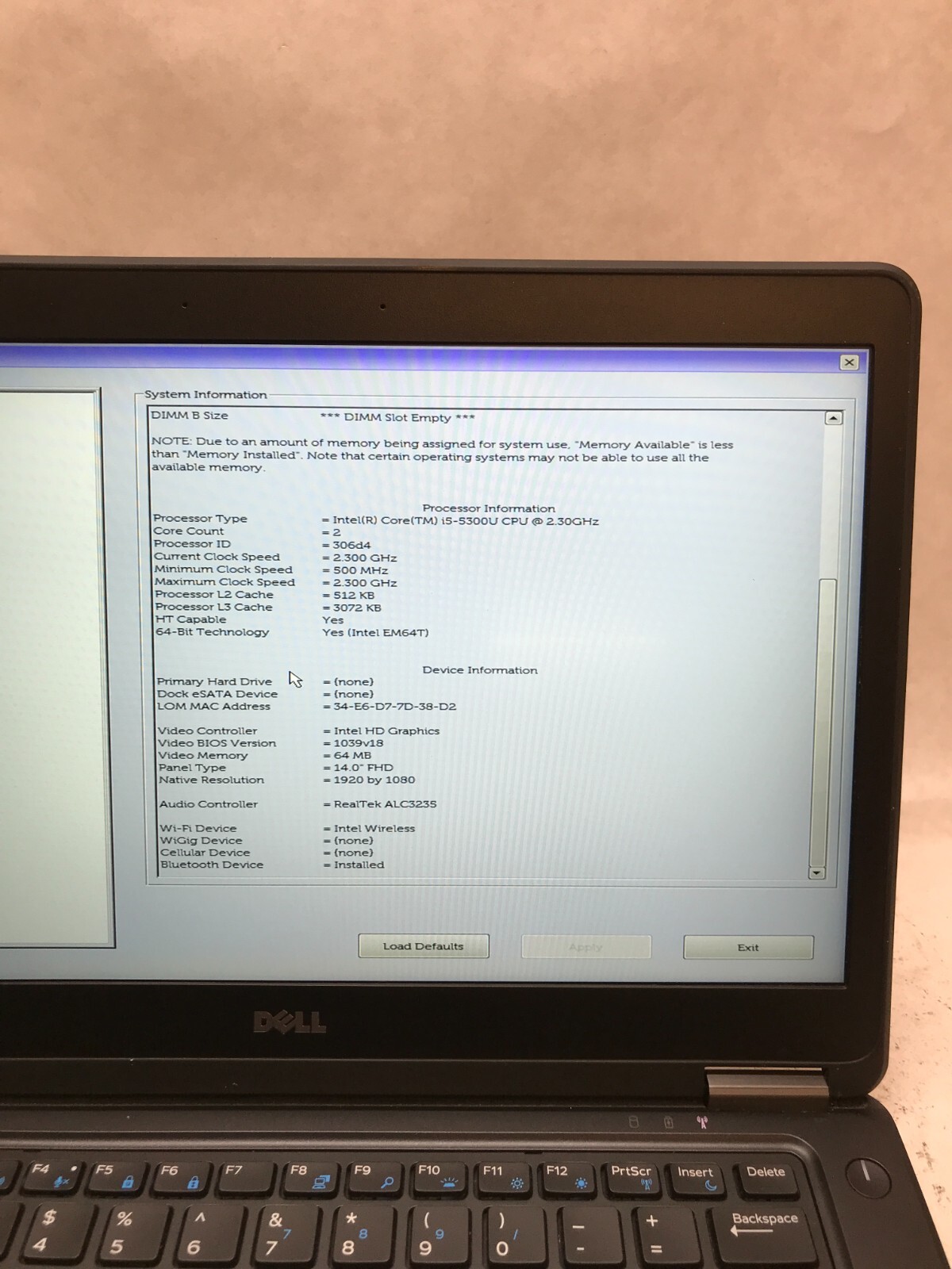 Dell Latitude E7450 14″ Laptop Intel i5-5300U 2.3GHz 4GB RAM NO HDD/OS Chips -DW