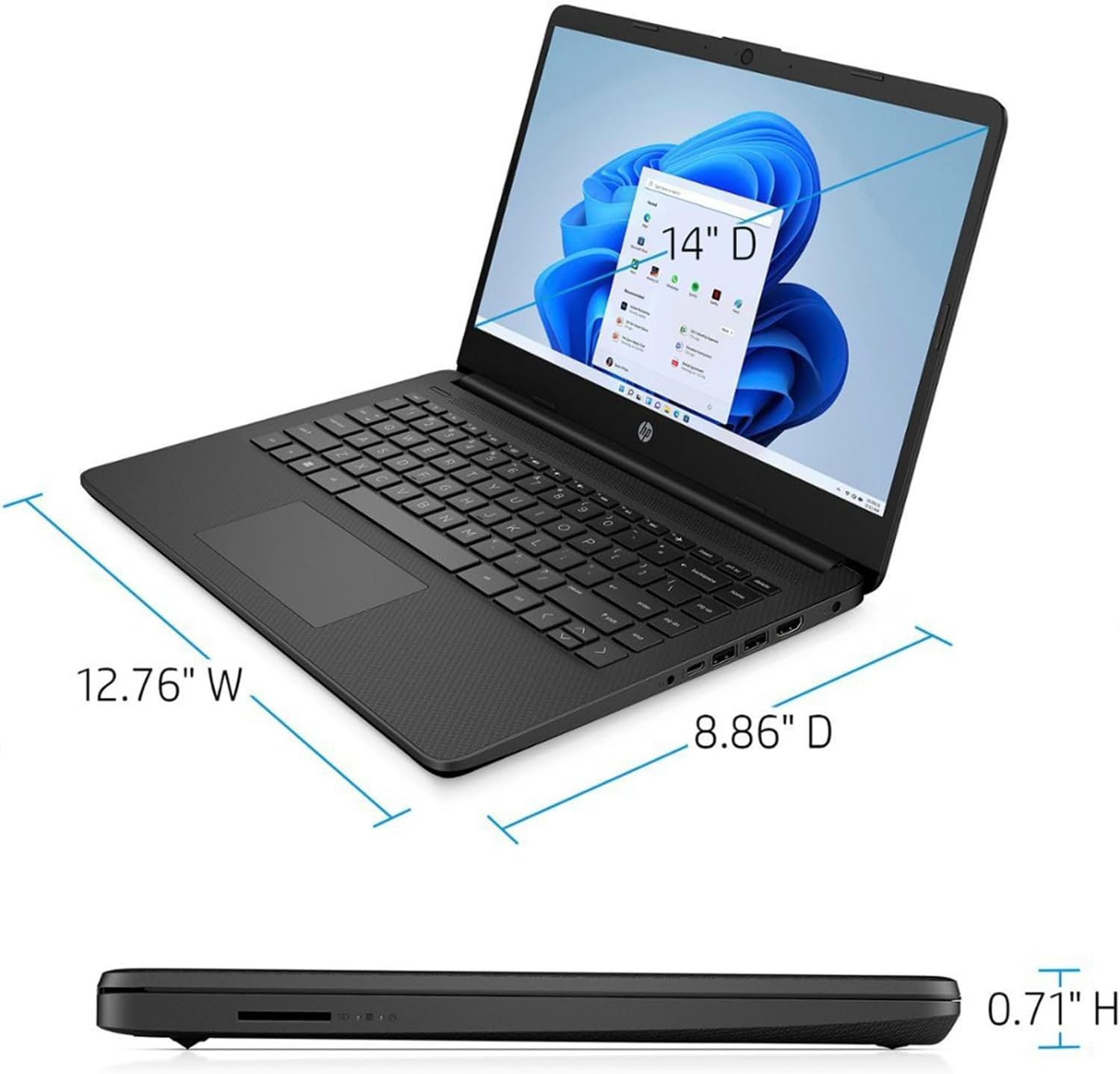 HP 14 Student Laptop 8GB RAM 64GB eMMC Intel Quad-Core N4120 Windows 11