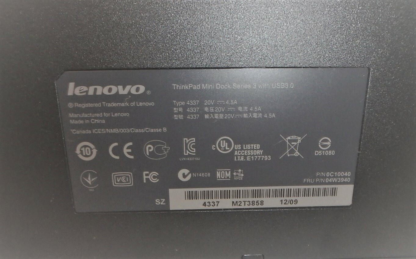 IBM Lenovo ThinkPad Mini Dock Series 3 4337 0C10040, 04W3940 w/o Keys #0C10040