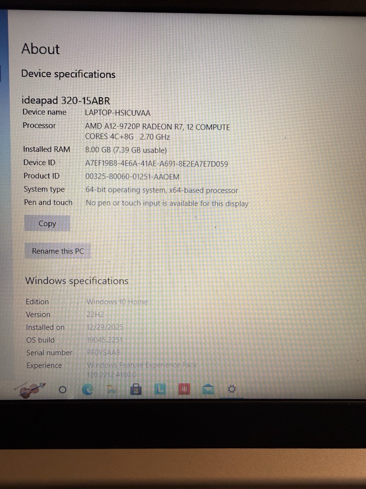 Lenovo IdeaPad 320 Laptop 8GB RAM AMD A12 Windows 10