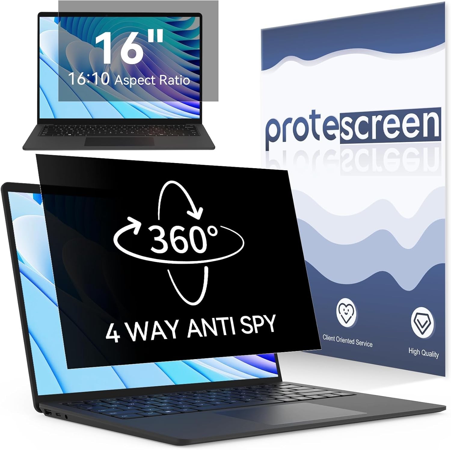 360° Laptop Privacy Screen 16 Inch for 16:10 Computer, 16″ Monitor Anti Glare Fi