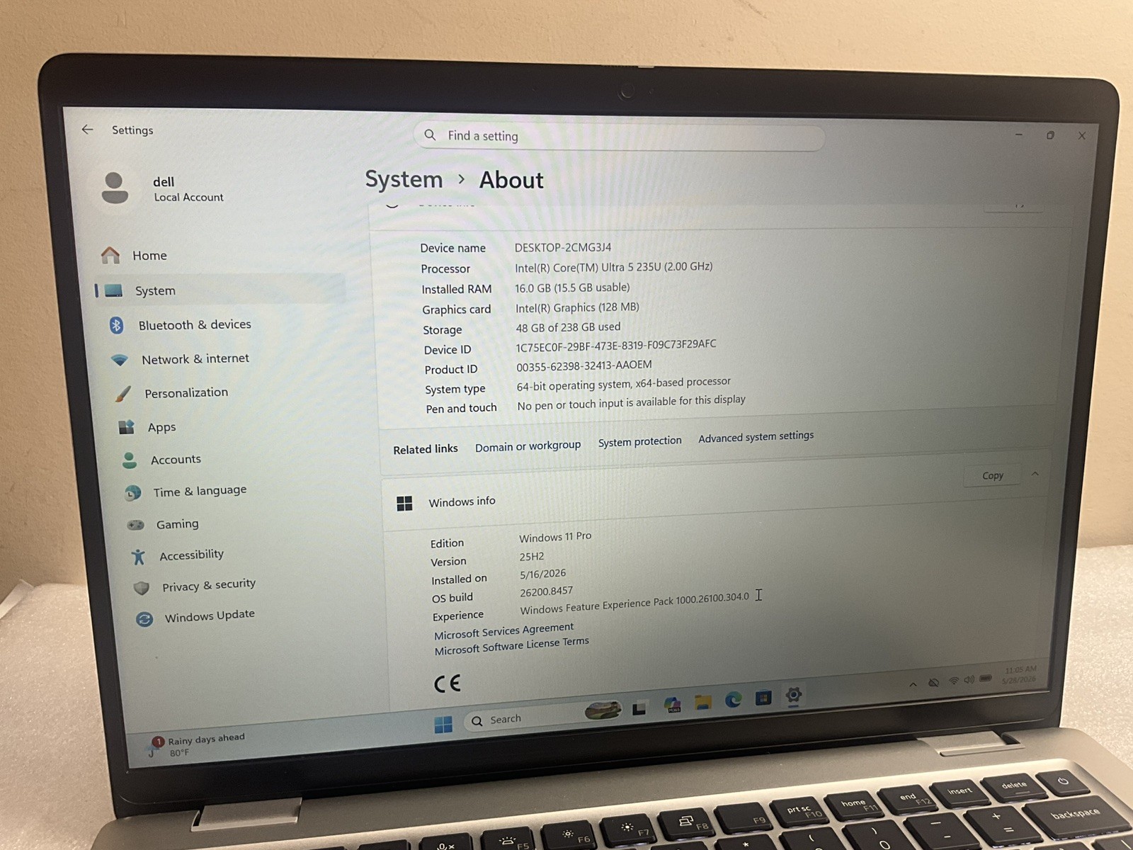 Dell Pro 14 Plus PB14250 14″ Core Ultra 5 235U 2.0GHz 16GB RAM 256GB SSD W11 Pro