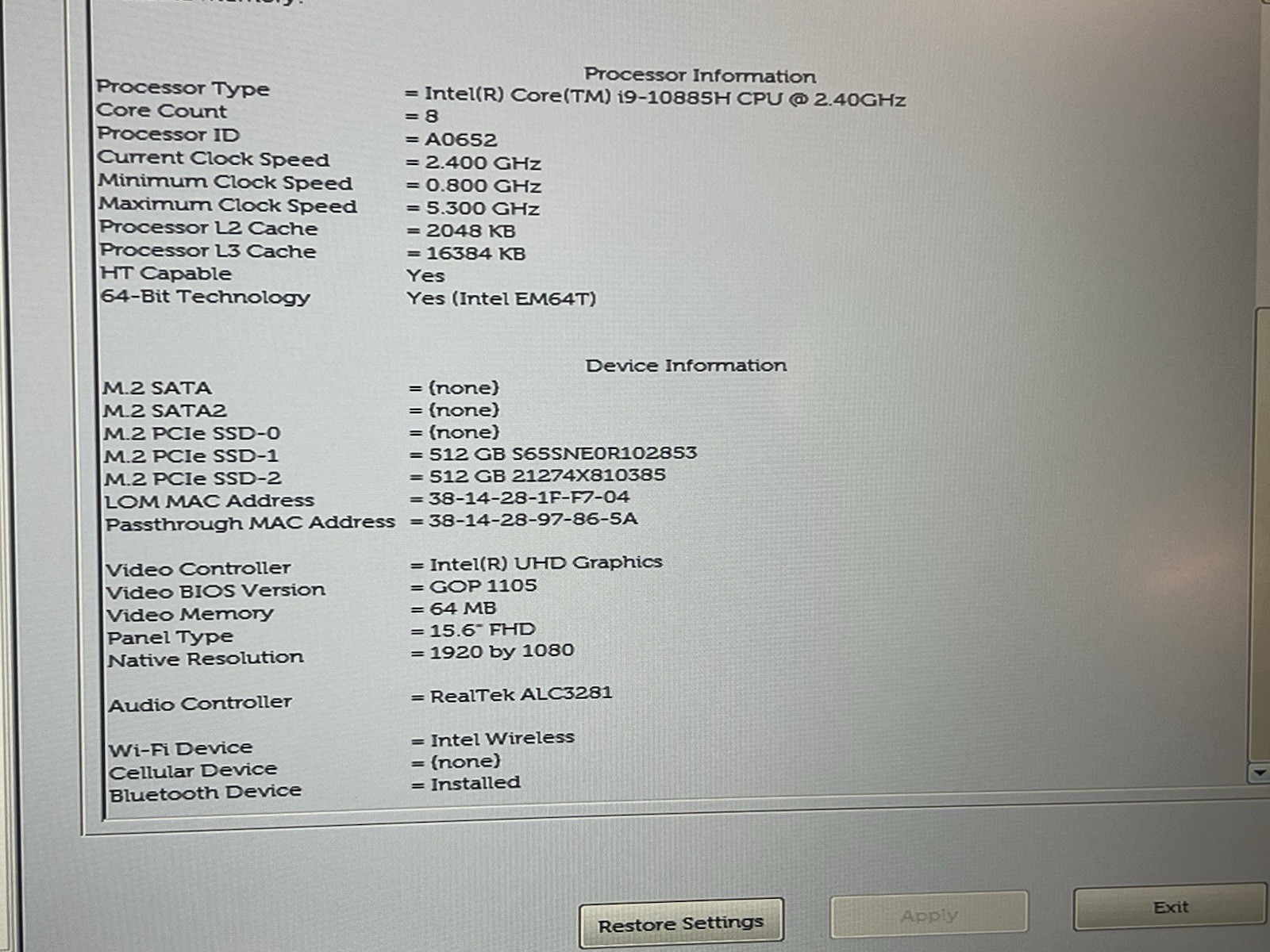 Dell Precision 7550 15.6 FHD i9-10885H vPro 64GB RAM 1TB SSD Fingerprint Win11