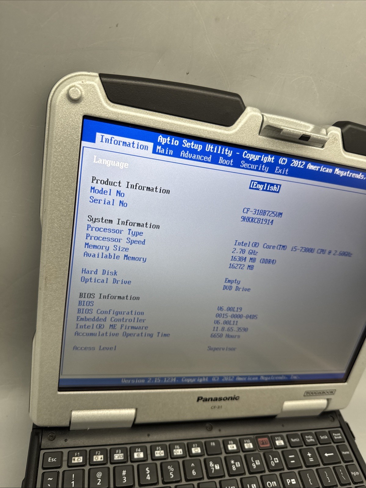 Panasonic Toughbook CF-31 Touchscreen i5-7300U 16GB DDR4 DVDRW No HD/OS/AC