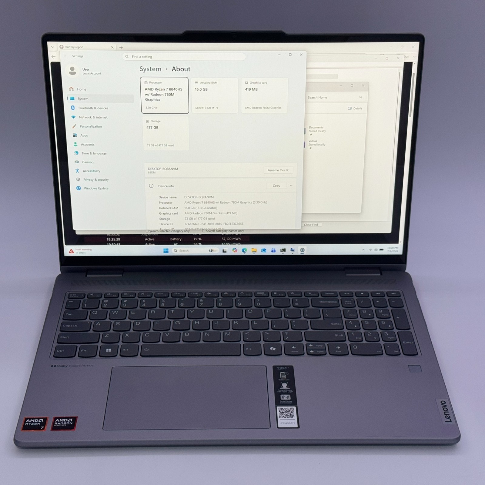 Lenovo Yoga 7 2-in-1 16″ 2K Touchscreen Ryzen 7 8840HS 16GB 512GB SSD Gray