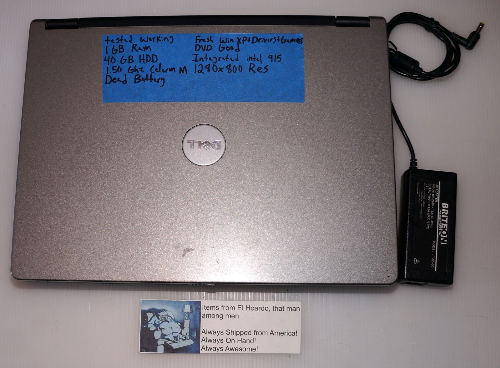 Dell Inspiron B130 Laptop 1GB Ram 40GB HDD 1.50 Ghz Celeron M Windows XP DVD