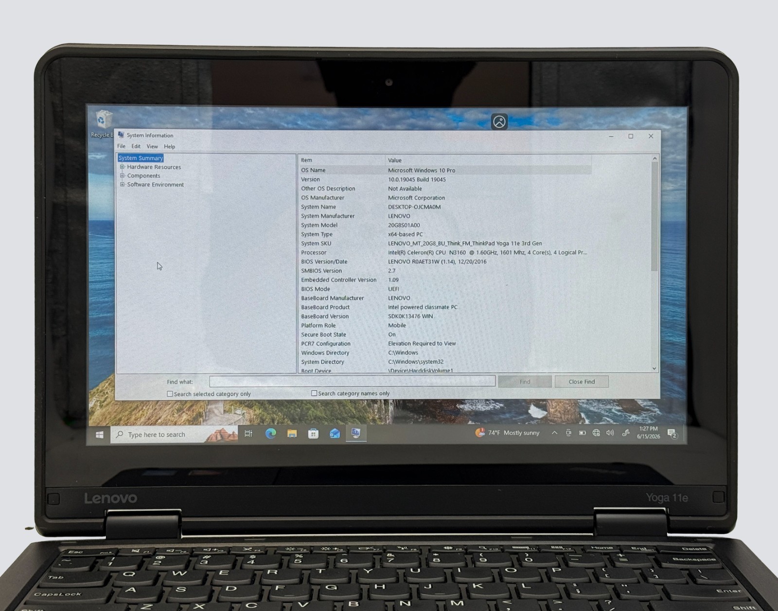 Lenovo Thinkpad Yoga 11e 3rd Gen Celeron N3160 1.6GHz 4GB RAM 128GB HD Win 10P