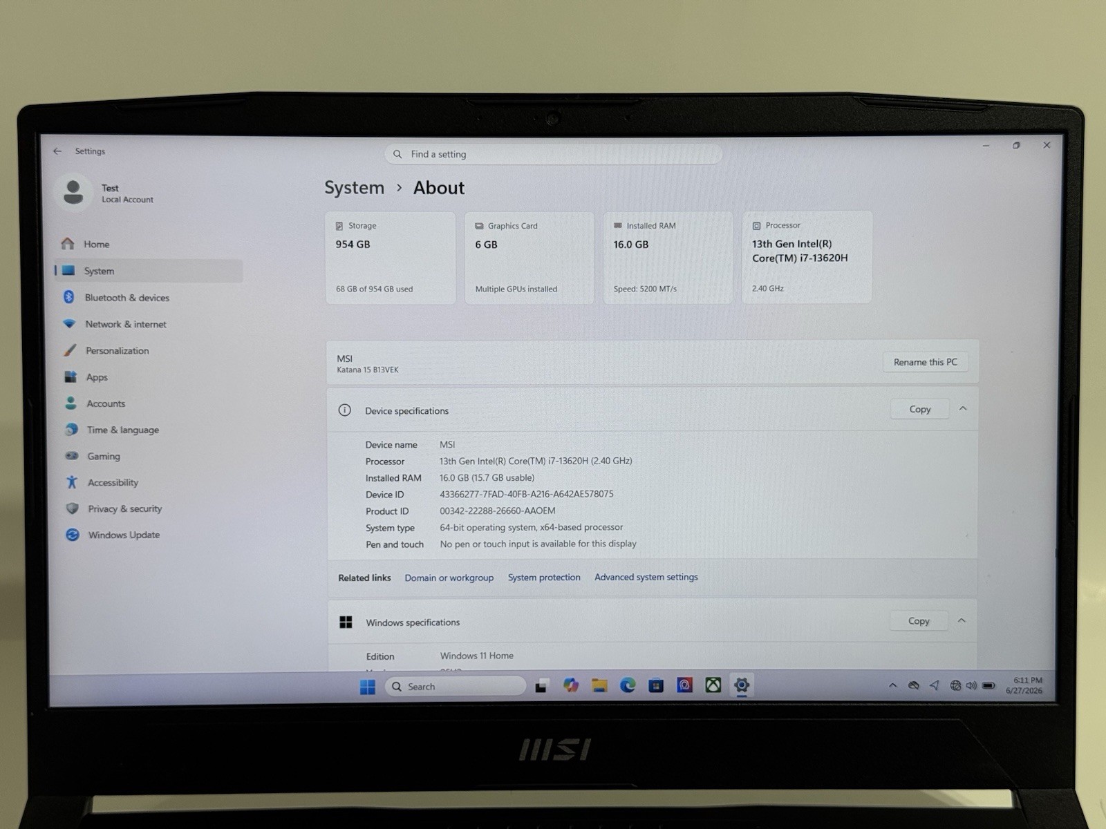 MSI Katana 15 B13VEK 15.6″ i7-13620H 2.4GHz 16GB RAM 1TB SSD GeForce RTX 4050