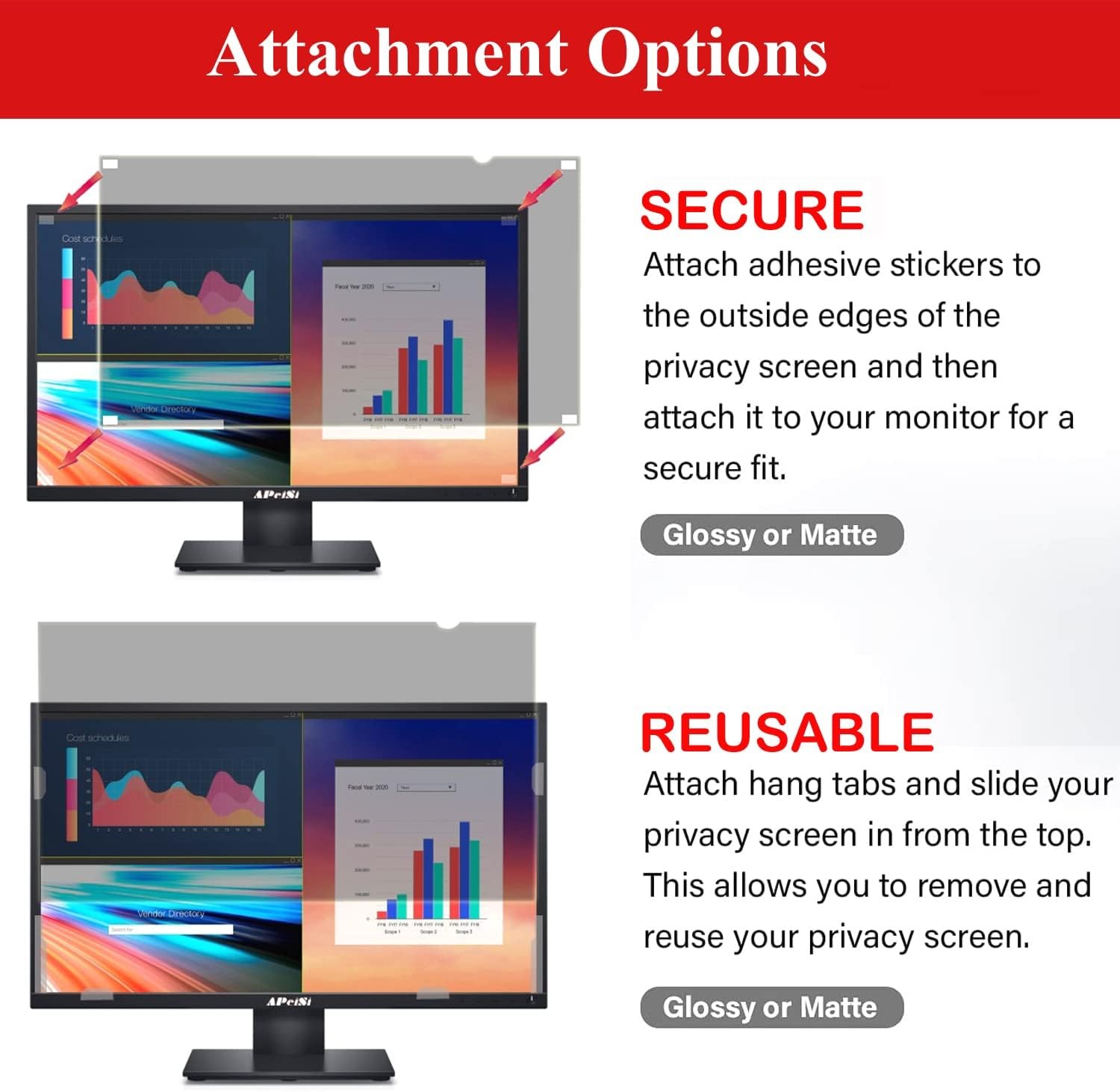 18.5 Inch Privacy Screen Filter for Computer 16:9 Widescreen Monitor Removable