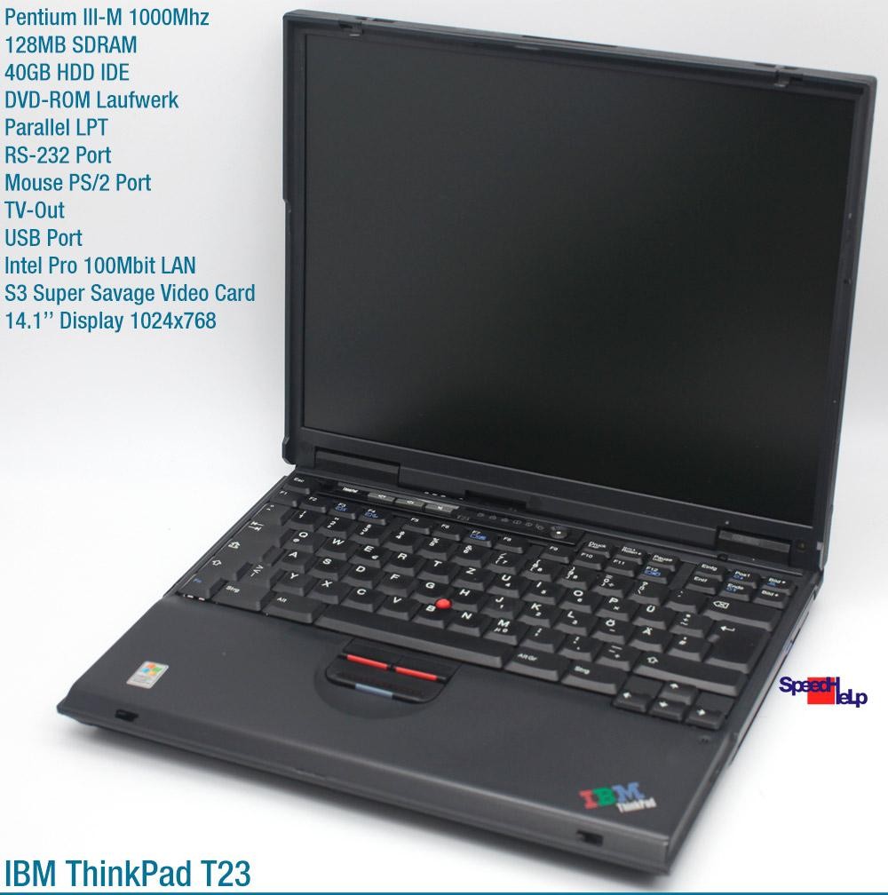 Notebook IBM ThinkPad T23 Intel Pentium 3 1000MHZ Laptop Windows 98 LAN DVD 40G