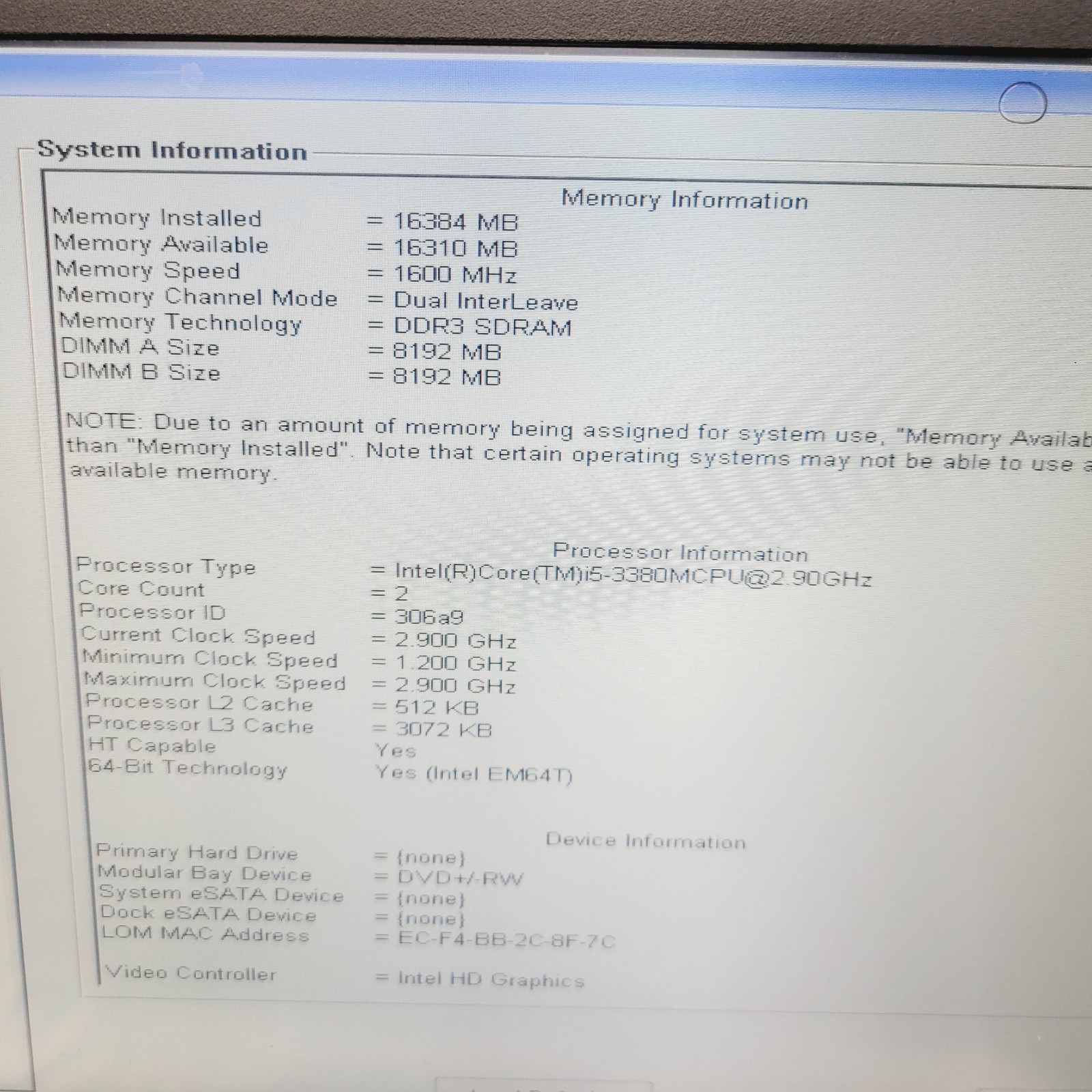Dell Latitude E6430 Core i5-3380M 2.9GHz 16GB RAM No HDD 14″ – ***Boot to Bios