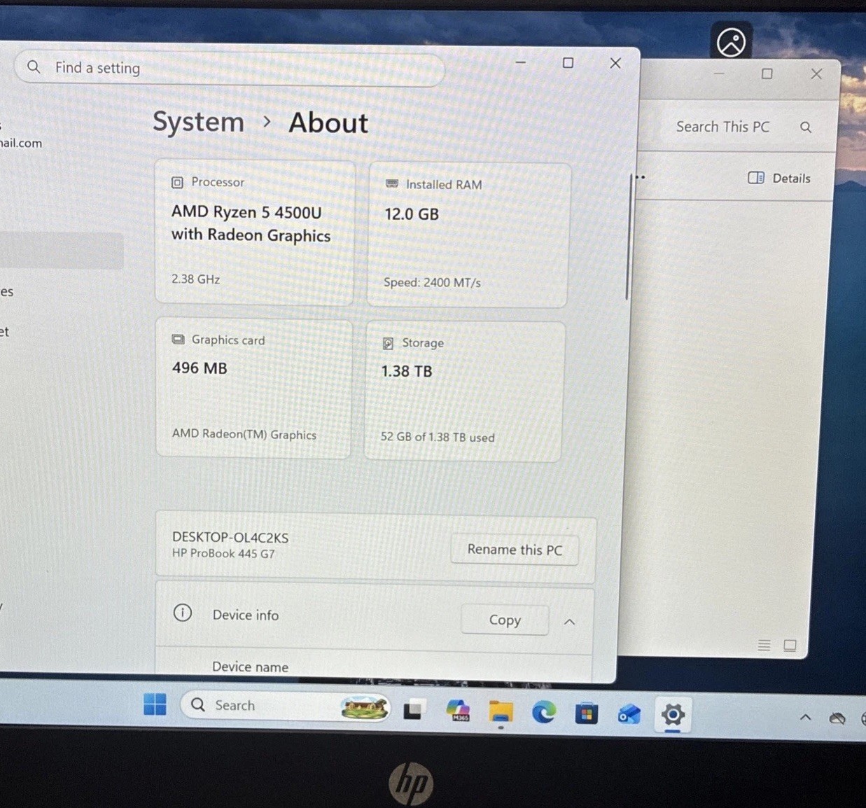HP ProBook 445 G7 14in Laptop Ryzen 5 4500U 12GB RAM