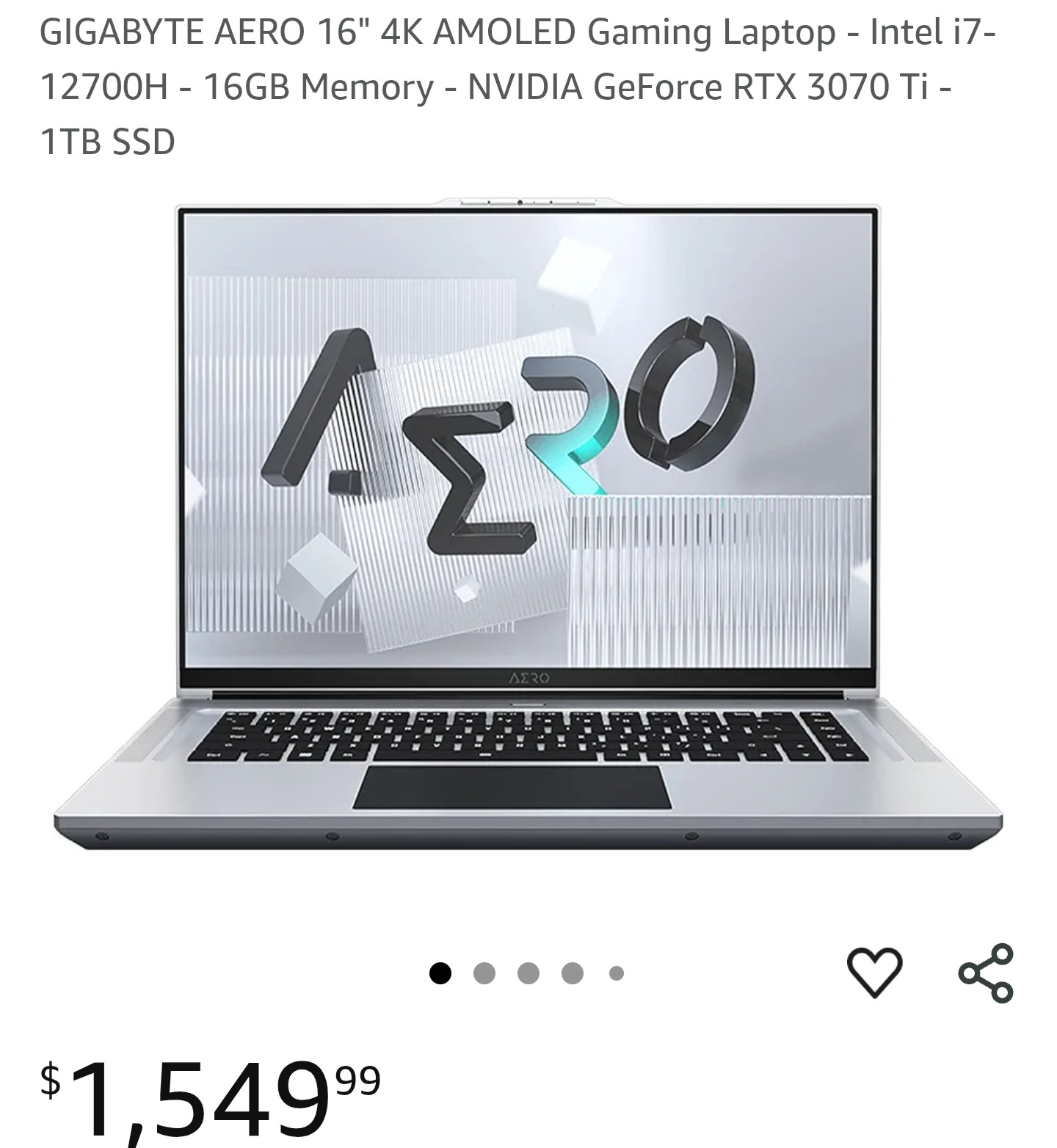 GIGABYTE AERO 16 XE5 – 16.0″ GeForce RTX 3070 Ti Laptop GPU – Intel Core