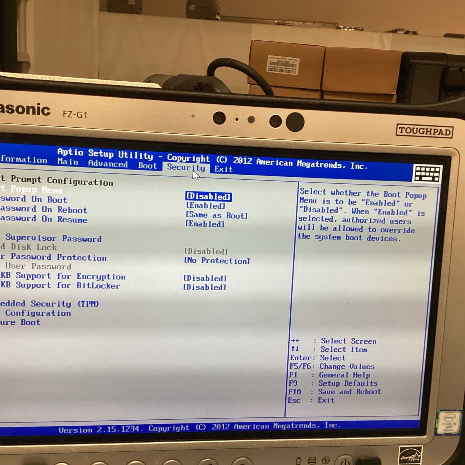 Panasonic Toughpad FZ-G1 MK5 i5 7300U@2.60GHz 8G Ram 256GB SSD W/Keyboard No OS