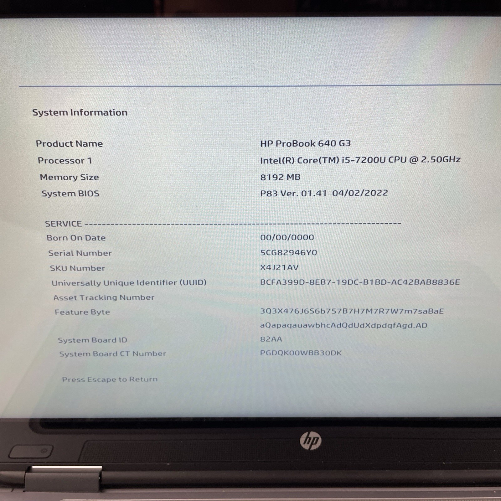 HP ProBook 640 G3 14″ i5-7200U 2.50 GHz 8 GB RAM No SSD/OS/AC