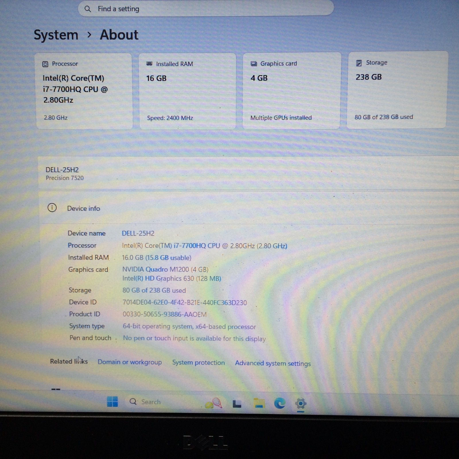 DELL Precision 7520 15.6″ Four CORE i7-7700HQ 2.80 GHz 16 GB 256 SSD