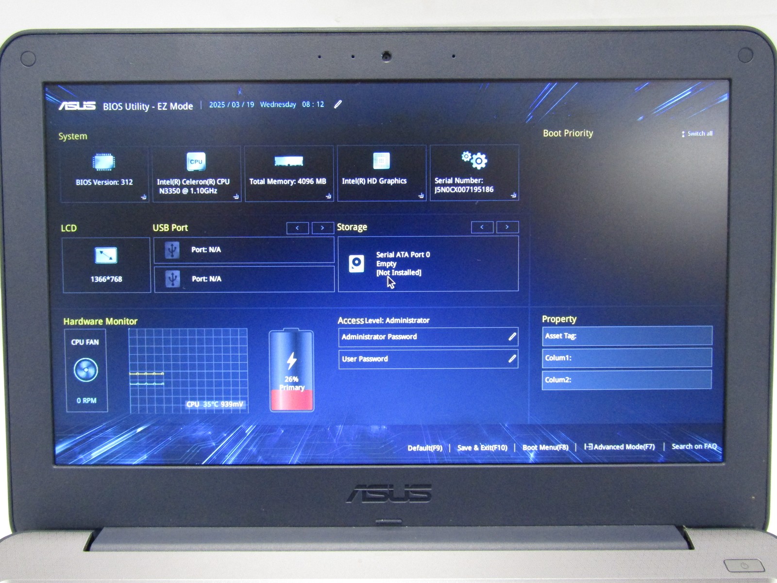 Asus Vivobook W202NA-YS03 1.2GHz Celeron N3350 4GB RAM 64GB eMMC NO OS + Charger