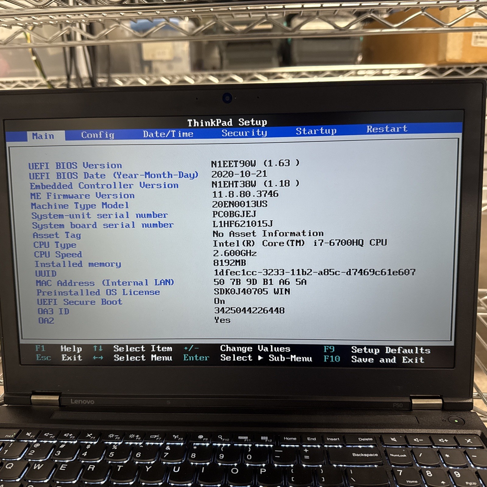Lenovo ThinkPad P50 15.6″ | i7-6700HQ@2.6GHZ | 8GB RAM | NO OS/CHARGER/HDD