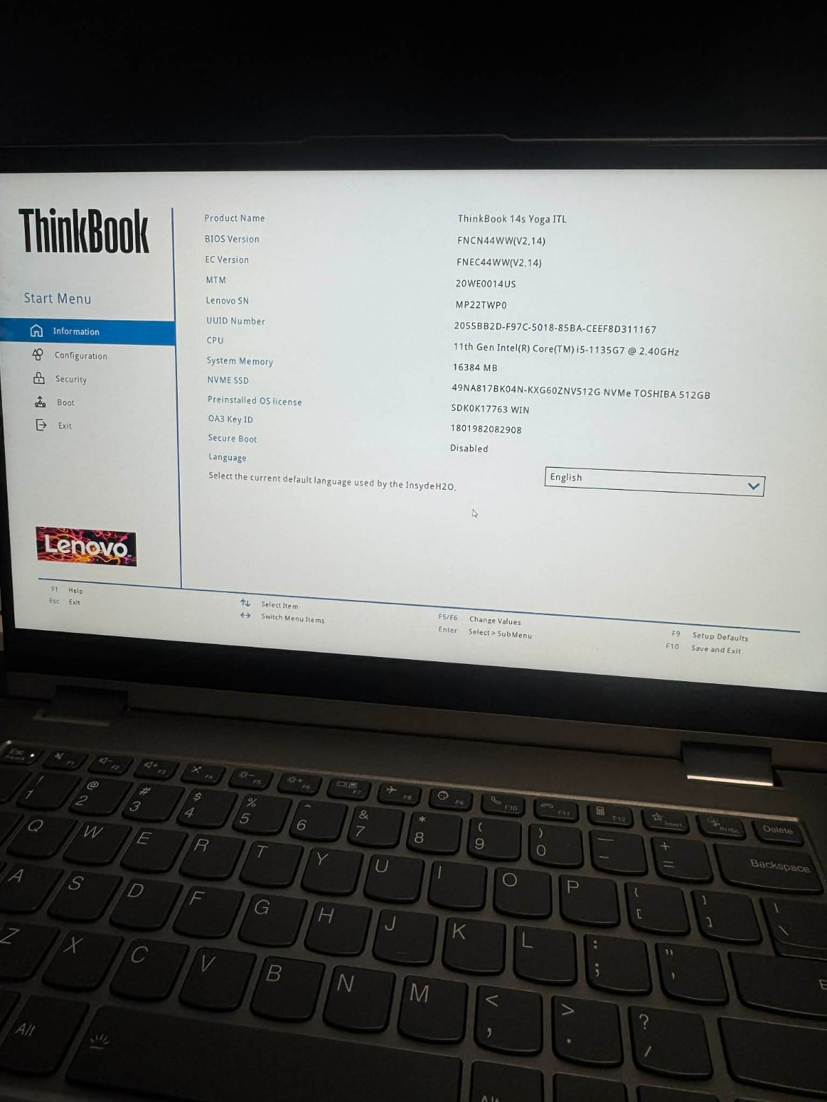 THINKBOOK 14S YOGA ITL INTEL I5-1135G7 2.40GHZ 16GB RAM 512GB NVME SSD EXCELLENT