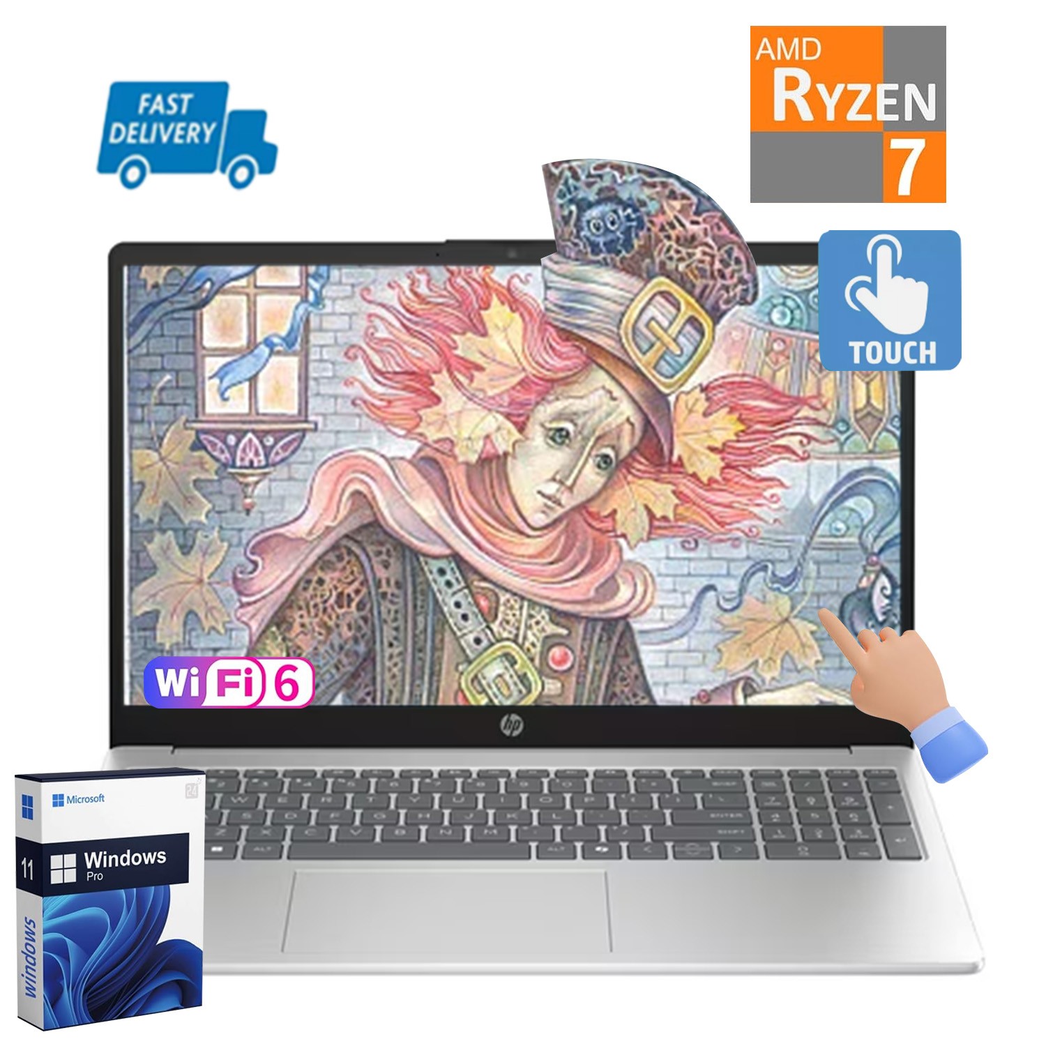 HP 15 15.6″ IPS touch laptop,AMD Ryzen 7 7730U UpTo 64GB RAM & 2TB SSD+Win11pro