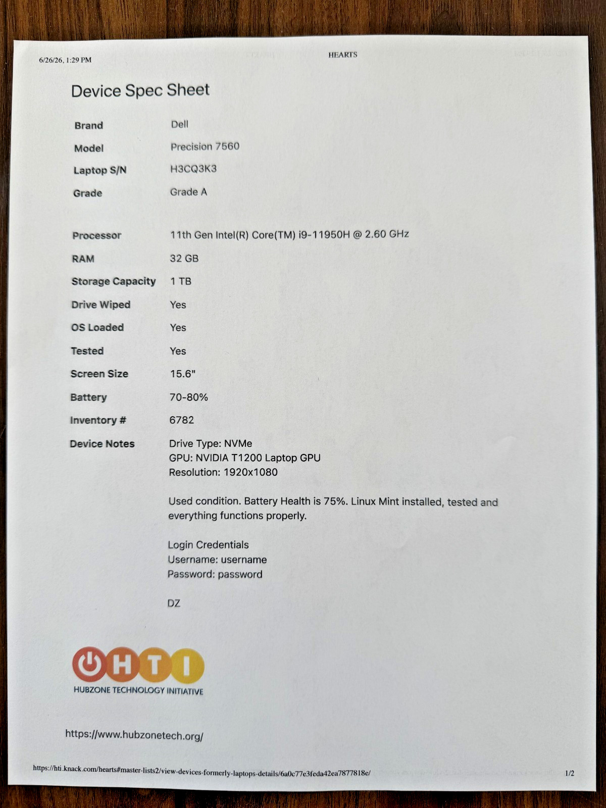 Dell Precision 7560 Intel(R) Core(TM) i9-11950H 32 GB RAM 1 TB SSD 15.6″