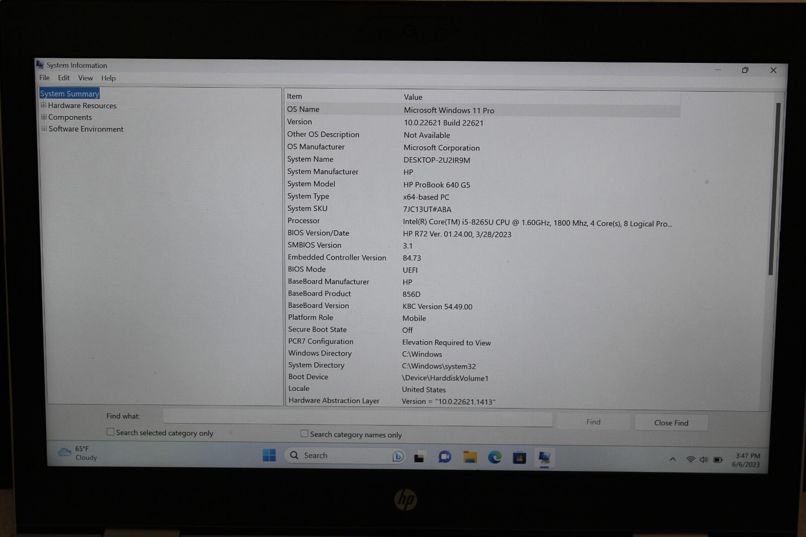 HP Probook 640G5 I5-8265U 256SSD 8GB Win11Pro