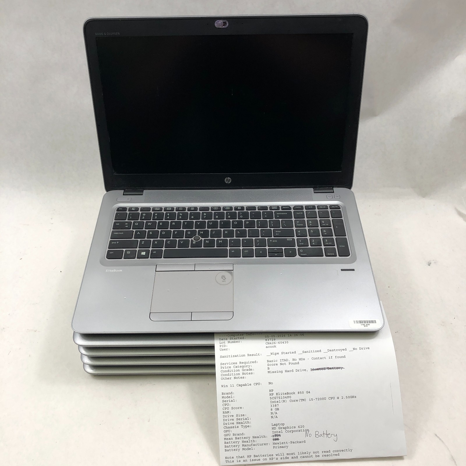 Lot of 6 HP EliteBook 850 G3/G4 Intel Core i5/i7 6th/7th Gen Mixed Specs READ