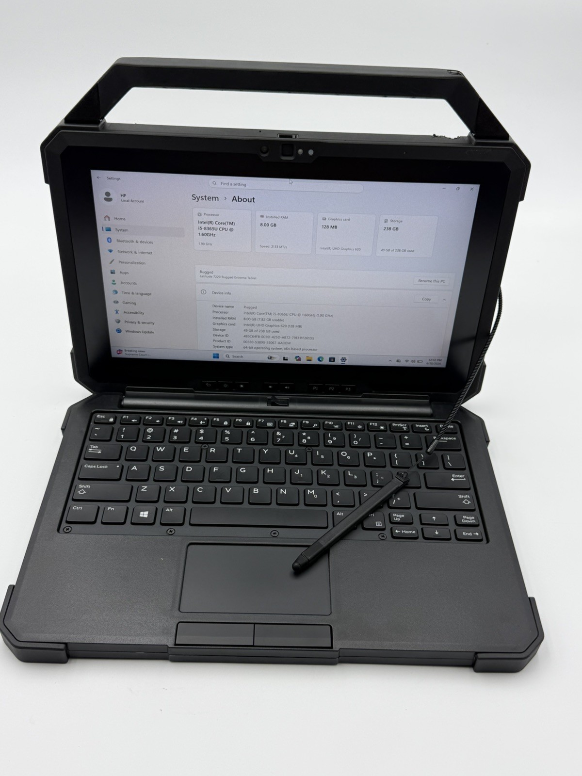 Dell Latitude 7220 Rugged Tablet 8GB 256GB LTE GPS w/ iKey IK-DELL-AT Keyboard