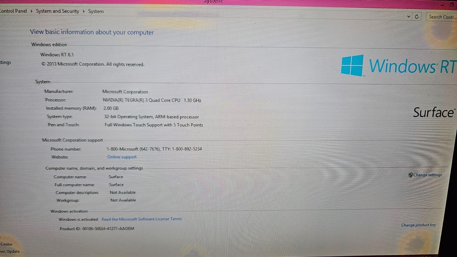 Microsoft Surface RT 32GB 2.00 GB RAM 3 Quad Core cpu 1.30GHZ NEEDS NEW BATTERY