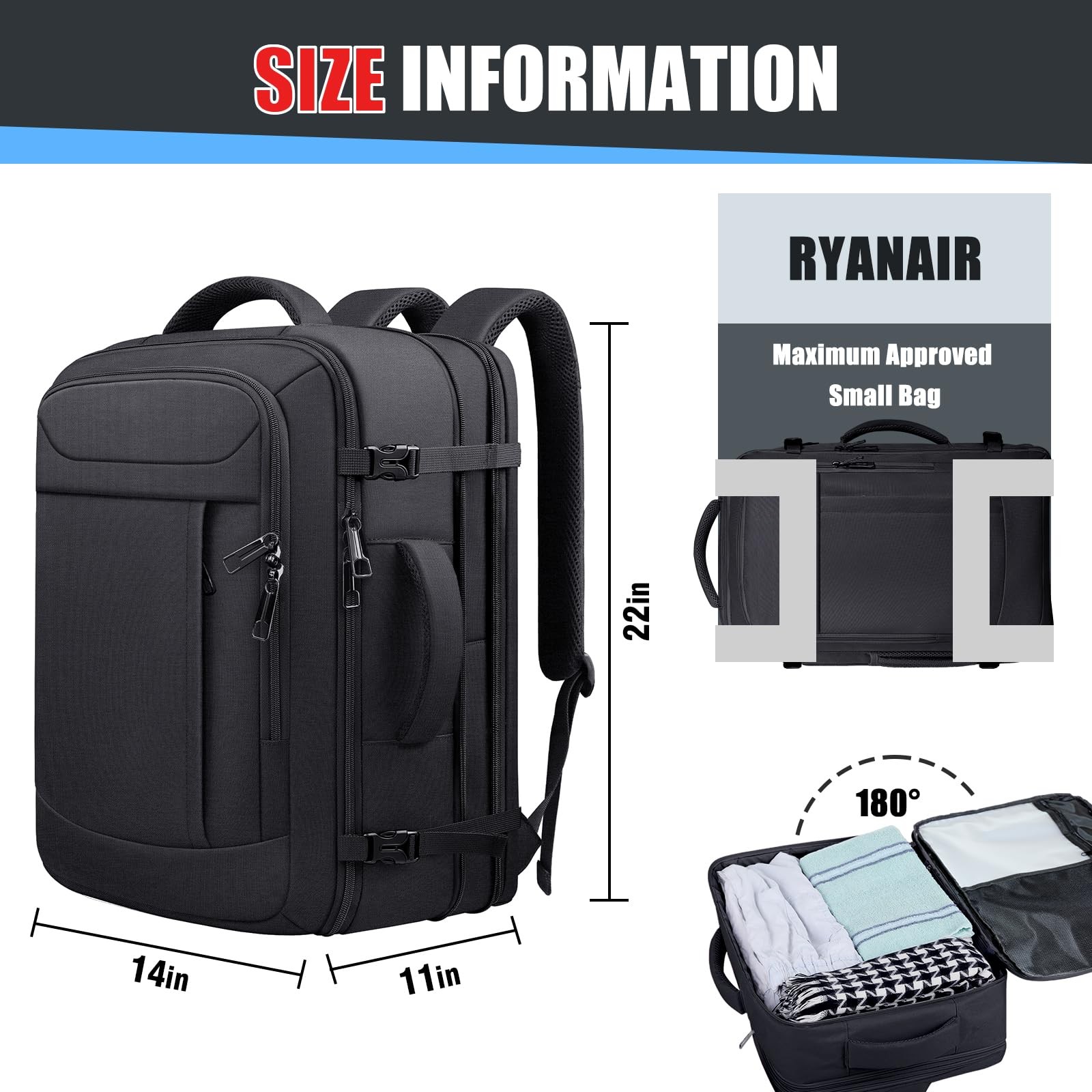 JARWAM Expandable Travel Backpack 50L-60L, Extra Large Carry on Backpack Hiking