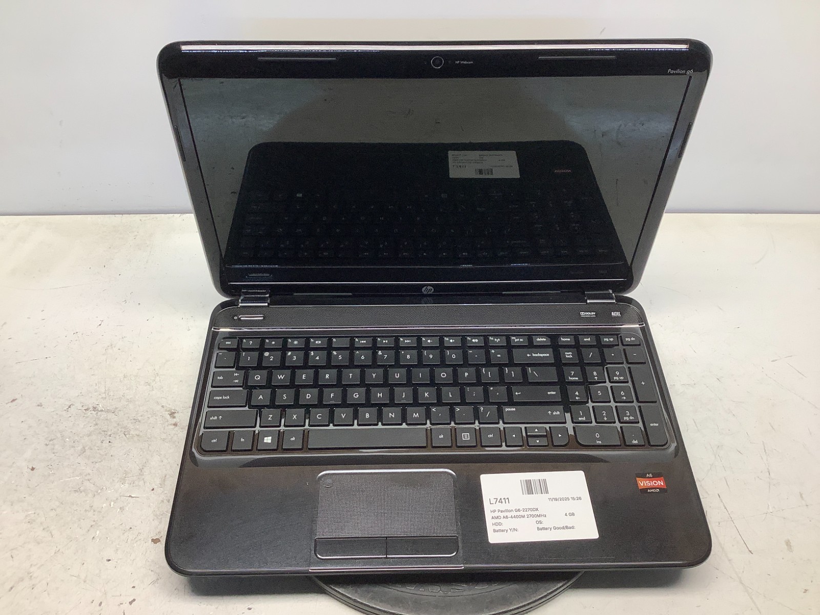 HP Pavilion G6-2270DX AMD A6-4400M 2700MHz 4 GB NO HDD