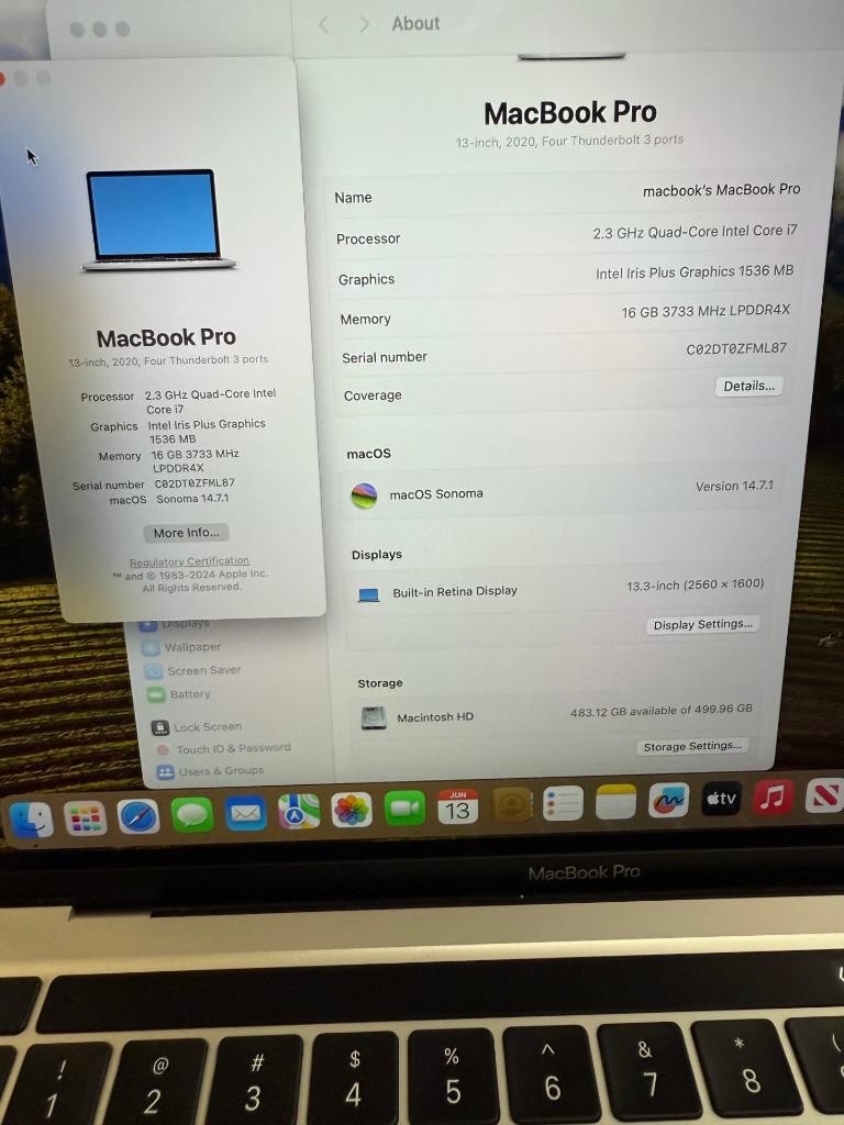 Apple MacBook Pro 13” i7 2.3GHz 16GB RAM 512GB SSD Silver(2020, A2251) Lot of 10