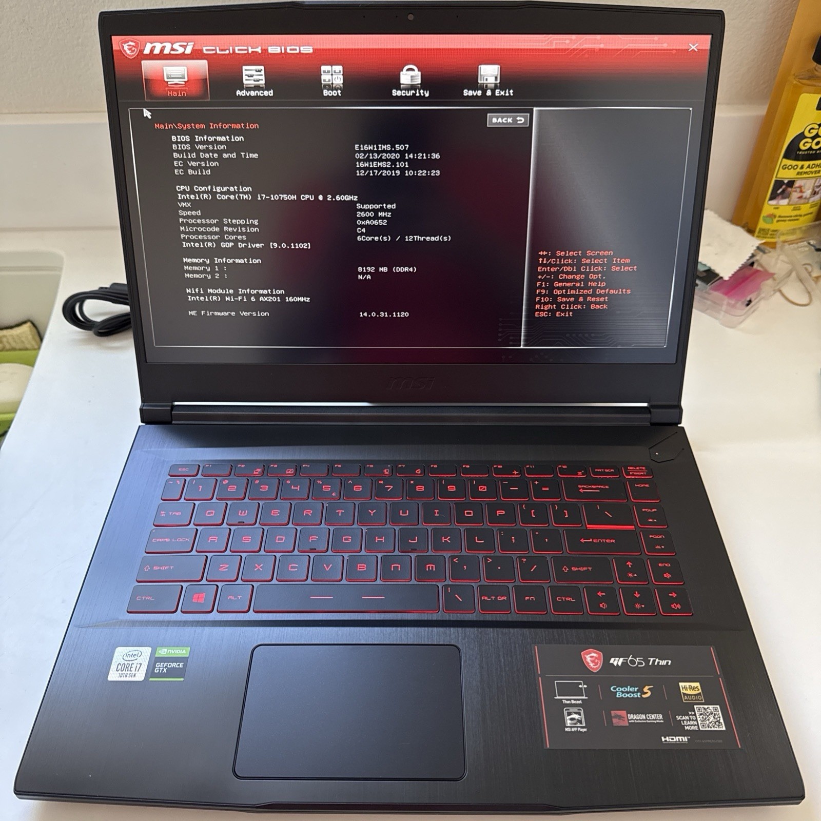 MSI GF65 THIN 10SDR-458 15.6” 512GB SSD, Intel Core i7-10750H, 2.60GHz, 8GB, W11