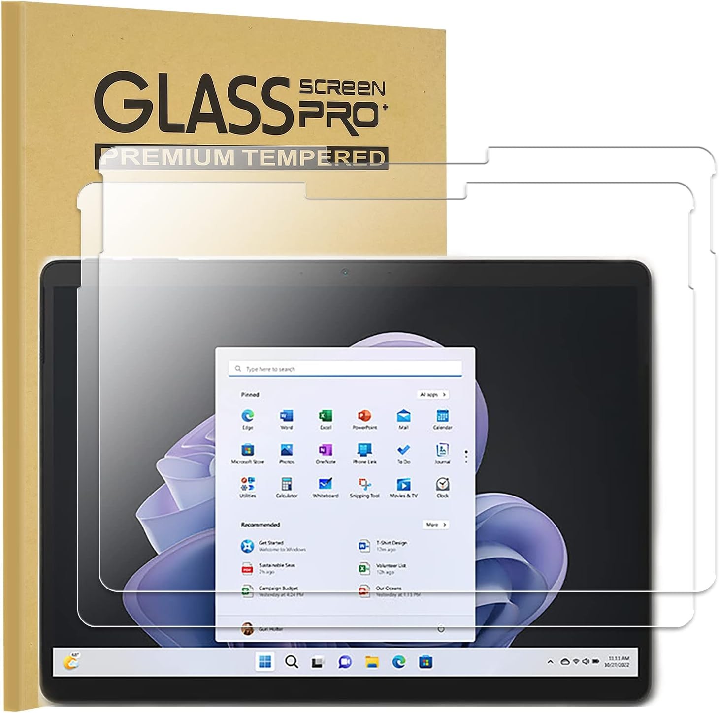 2-Pack Ultra HD Tempered Glass Screen Protector for Surface Pro 9, 10, 11, Case