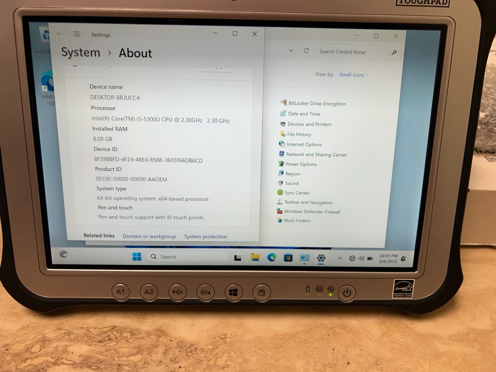 PANASONIC TOUGHPAD BUNDLE FZ-G1 MK3 Core i5 5300U 2.3GHZ 8GB RAM 128GB SSD