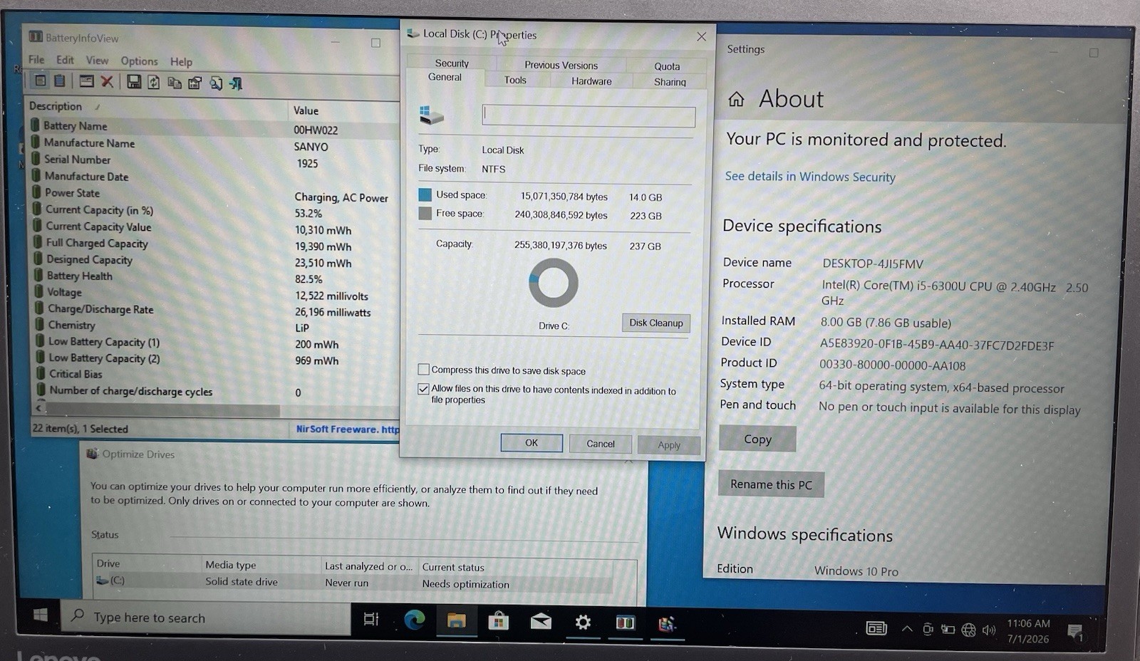 Lenovo ThinkPad T460s 14″ Intel Core i5-6300U@2.40GHz 8GB RAM 256GB SSD WIN 10P