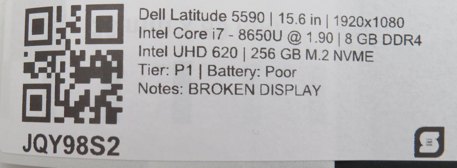 Dell Latitude 5590 i7-8650U @ 1.9GHz 8GB DDR4 256GB SSD No OS