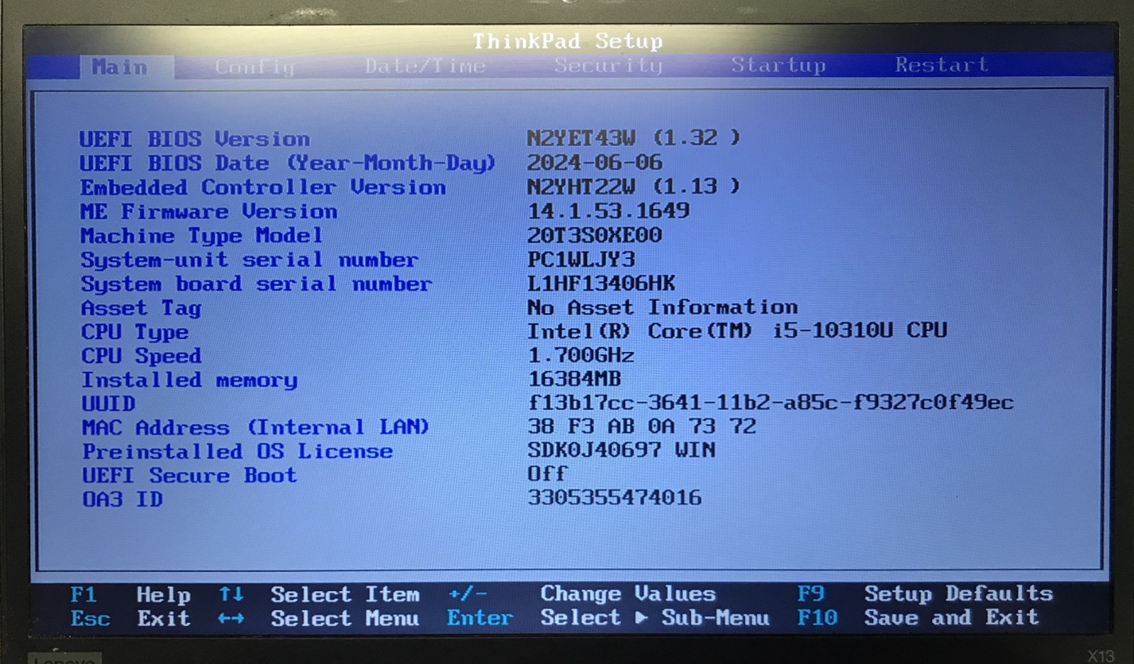 Lenovo ThinkPad X13 Gen 1 13.3″ Laptop i5-10310U 16GB RAM 512GB NVMe