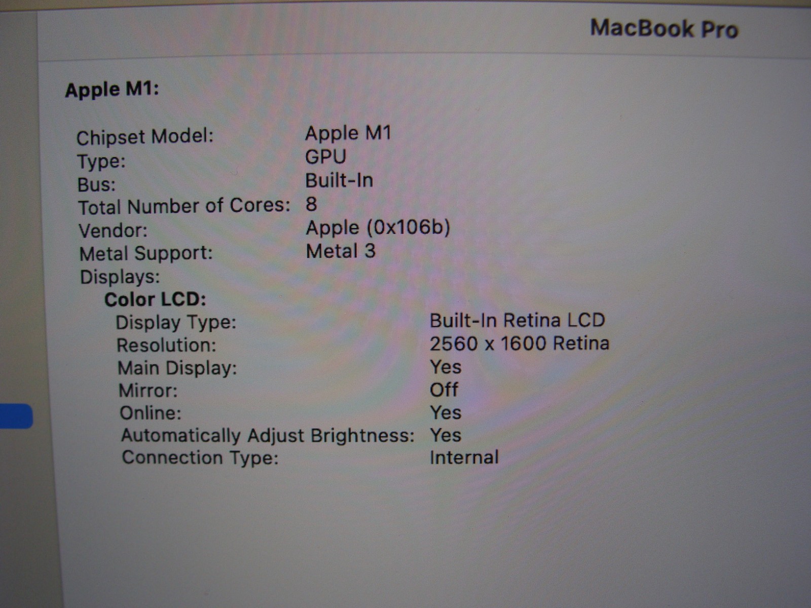 Apple MacBook Pro A2338 (2020) 13.3″ M1 8CPU/8GPU 3.2GHz 8GB 256GB SSD +Charger