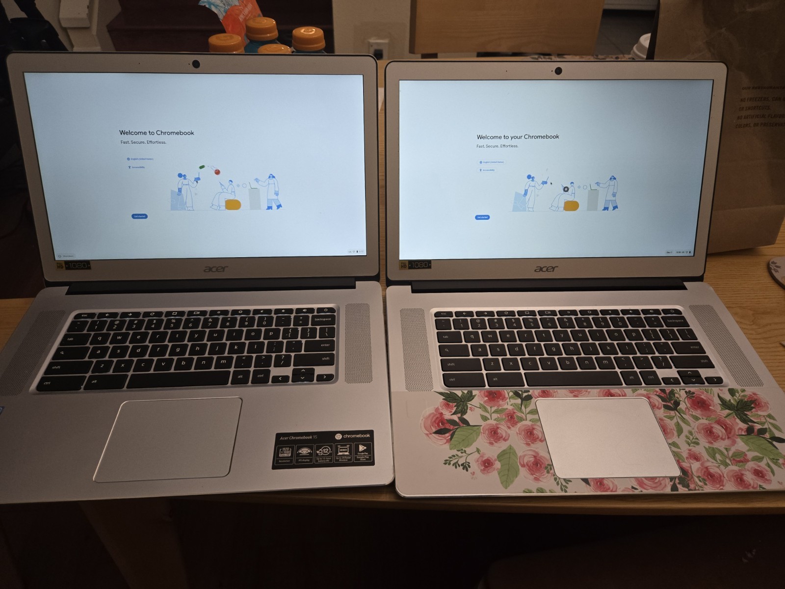 Two Acer Chromebooks 15 CB515-1HT-P39B, Intel CPU, 4 GB RAM, 32 GB Flash, 15.6″