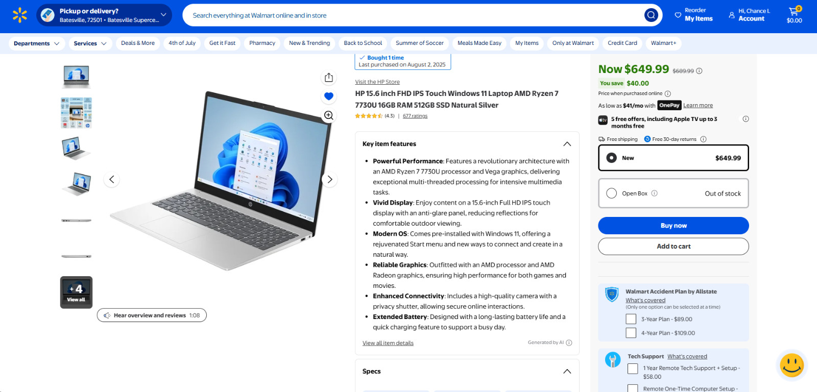 HP 15.6 inch FHD IPS Touch Windows 11 Laptop AMD Ryzen 7 7730U 16GB RAM 512GB