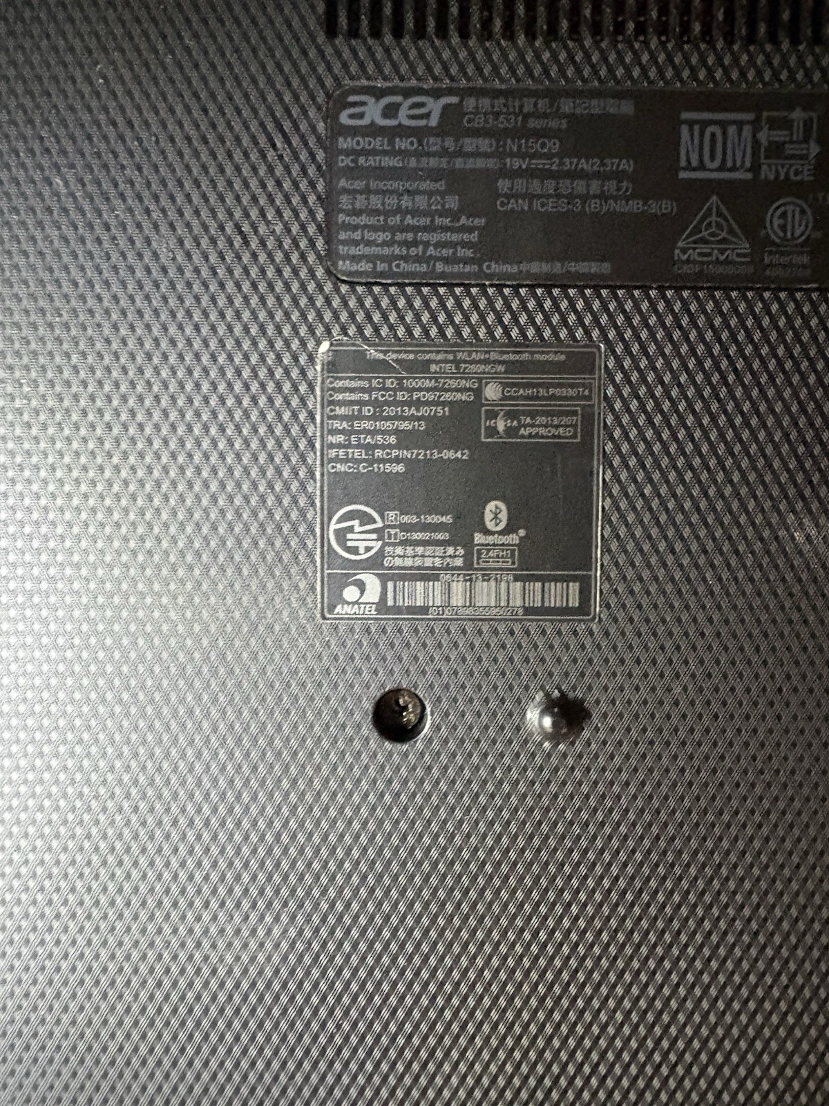 Acer Chromebook 15 CB3-531 Laptop 15.6” Intel Not Sure If It Works WiFi Webcam