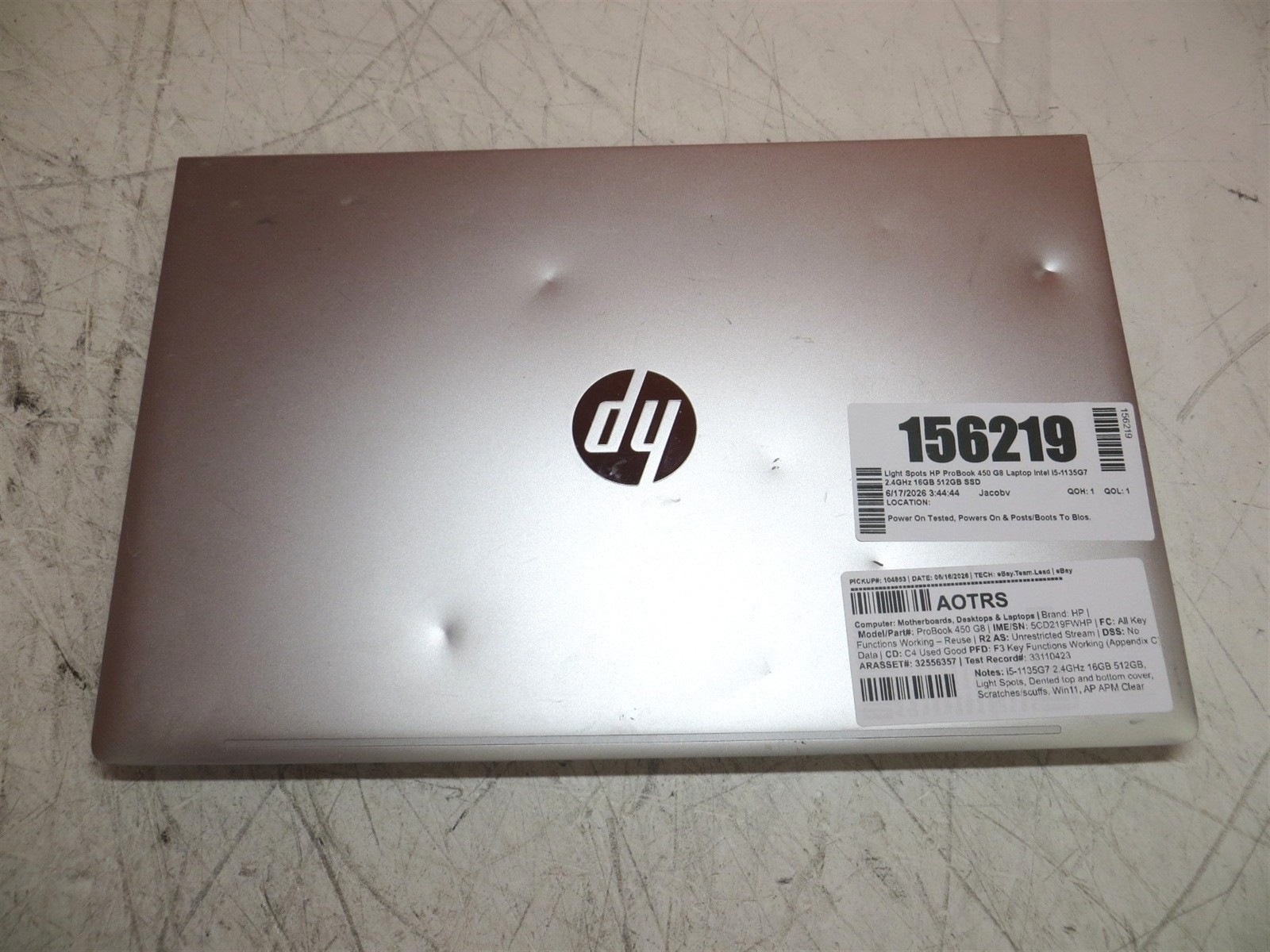 Dent Lid HP ProBook 450 G8 Laptop Intel i5-1135G7 2.4GHz 16GB 512GB SSD