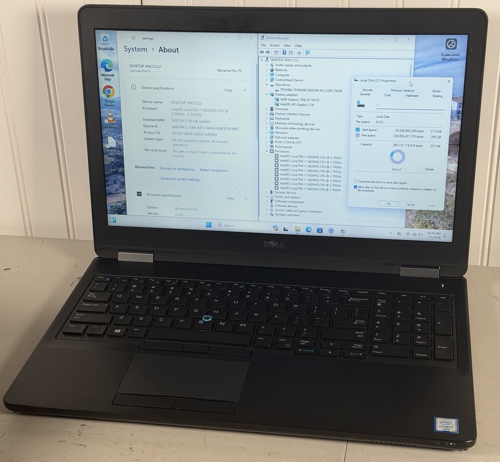 Lot of 6 Dell Latitude E5570 i7 8GB RAM 256GB SSD Radeon R7 Win11P No Chargers