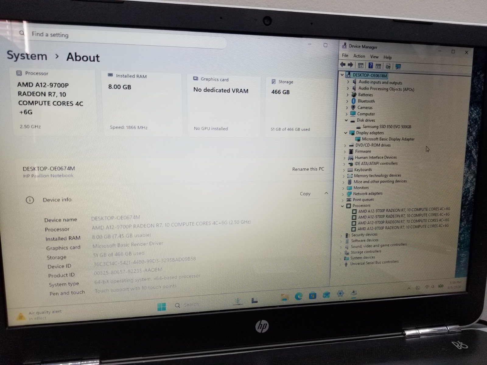 HP Pavilion 15-aw 15.6″ Touch AMD A12-9700P 2.5GHz 8GB RAM 500GB SSD Win11H READ