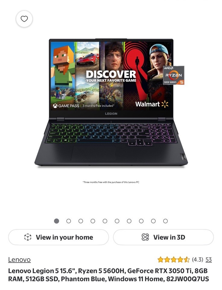 Lenovo Legion 5 15.6in FHD Gaming Ryzen 5 5600H 8GB 512GB RTX 3050 Ti Win11 Blue