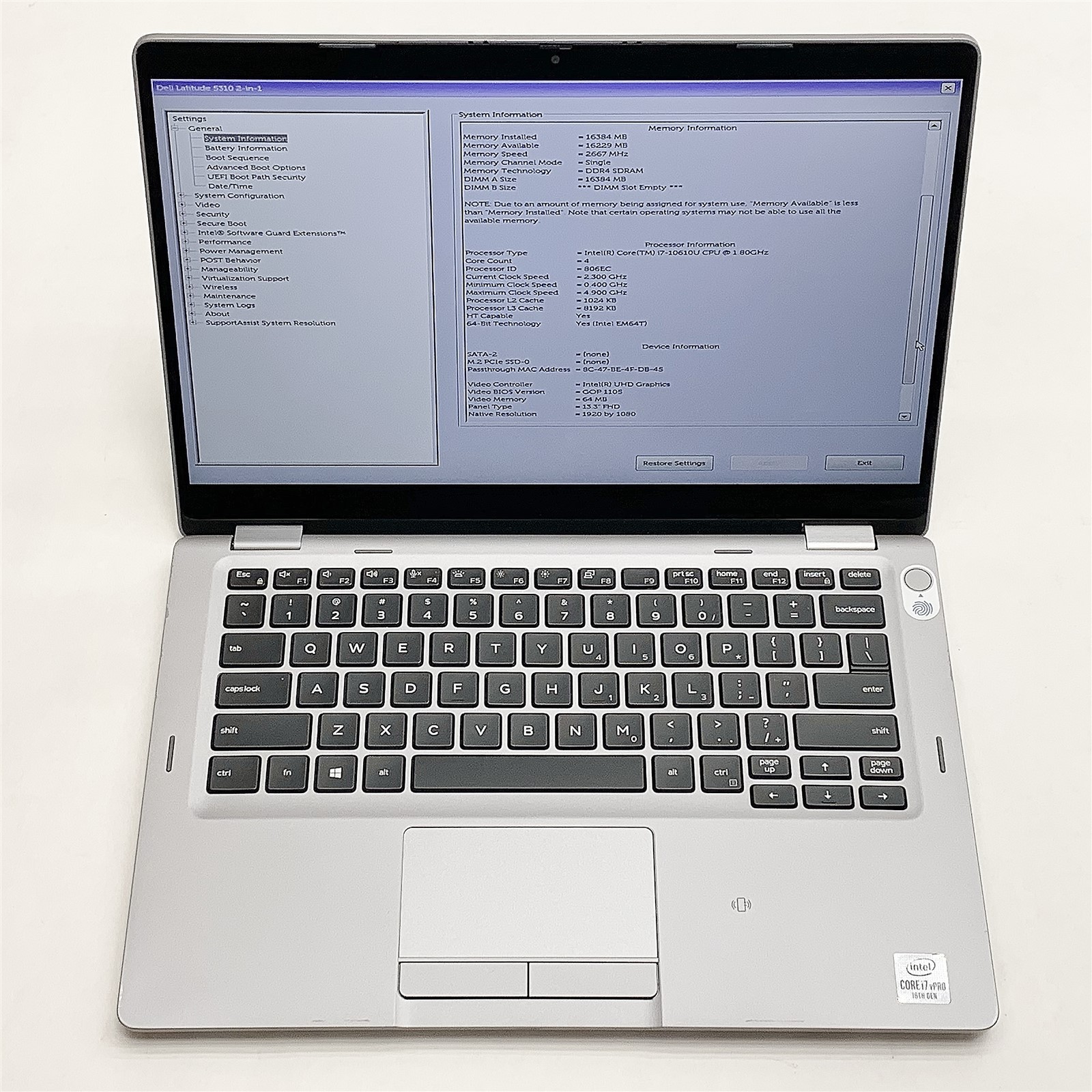 Dell Latitude 5310 Laptop Intel i7 10610U 1.80GHZ 13.3″ Touch FHD 16GB NO HDD