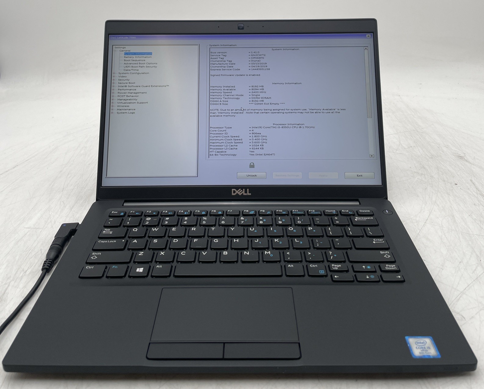 Dell Latitude 7390 i5-8350U 1.7GHz 8GB RAM NO SSD No Battery No OS BIOs Locked