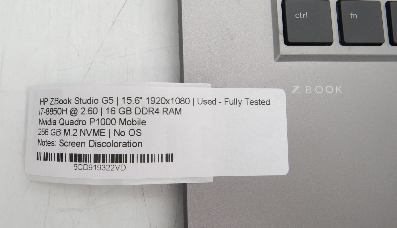 HP ZBook Studio G5 | i7-8850H | 16GB RAM | 256GB M.2 | No OS